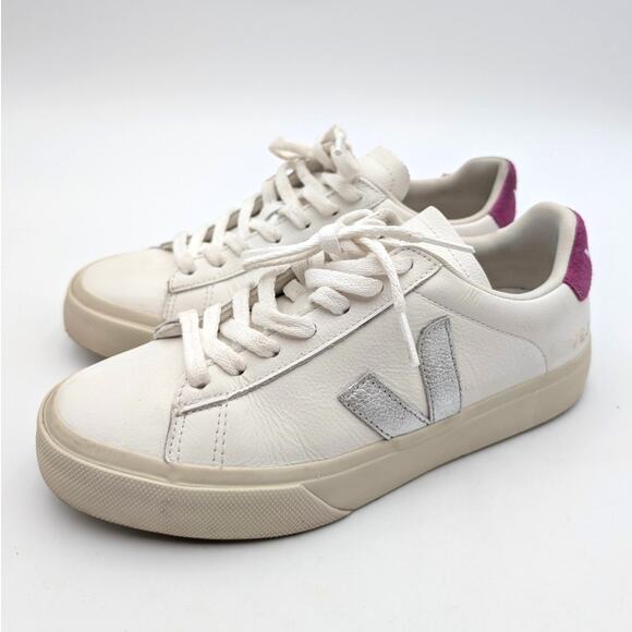 Veja Shoes - VEJA Campo Low Top Sneaker Shoes Women's Leather White Silver Violet US7 EU38